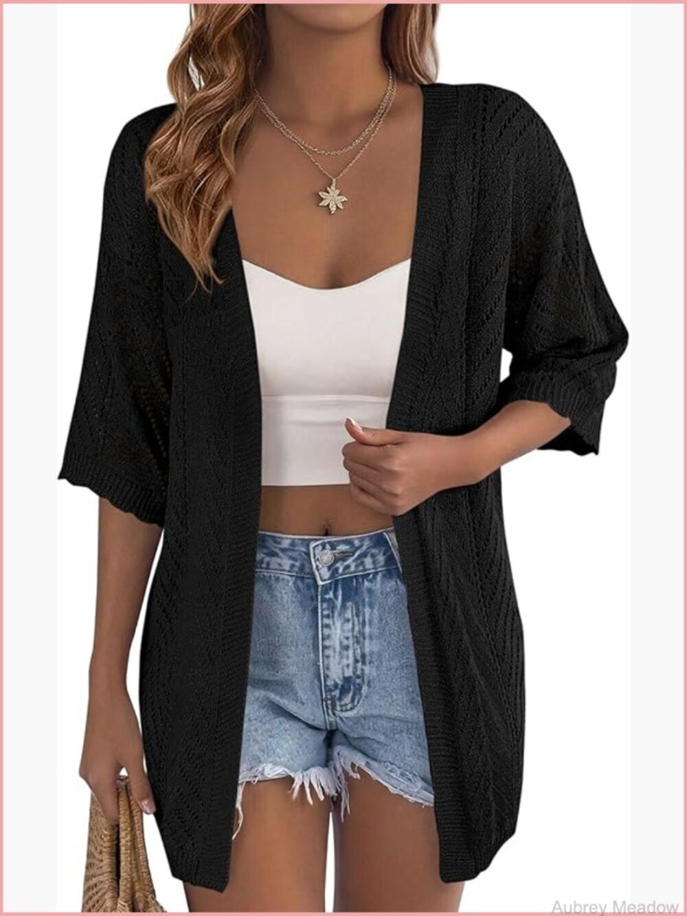 Lightweight Knit Crochet Cardigan Open Front Short Sleeve Boho Beach Cover Up